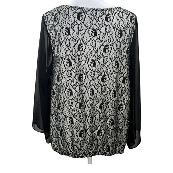 Style & Co Black White Lace Patchwork Blouse 0X Sheer Long Sleeve - Picture 6 of 10